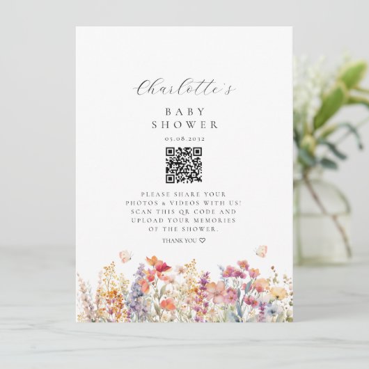 Moderne, Wildblume, QR-Code, Babydusche, (Stehend Vorderseite)