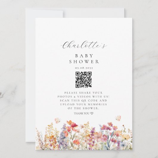 Moderne, Wildblume, QR-Code, Babydusche, (Vorderseite)