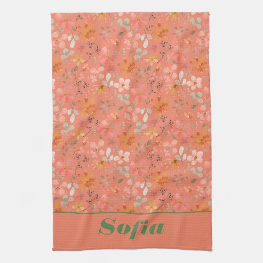 Moderne Wildblume rosa gelbe Musterbezeichnung ora Geschirrtuch (Vertikal)