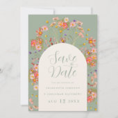 Moderne Wildblume Sage Green Foto Arch Wedding Save The Date (Vorderseite)