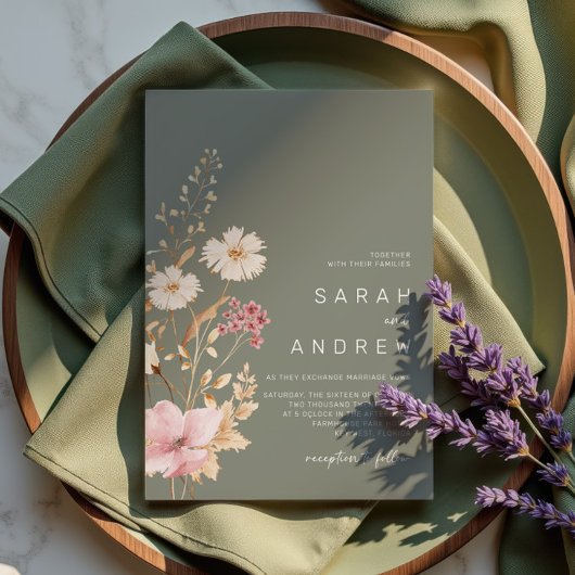 Moderne Wildblume | Sage Green Garden Wedding Einladung