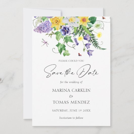 Moderne Wildblume Save the Date (Vorderseite)