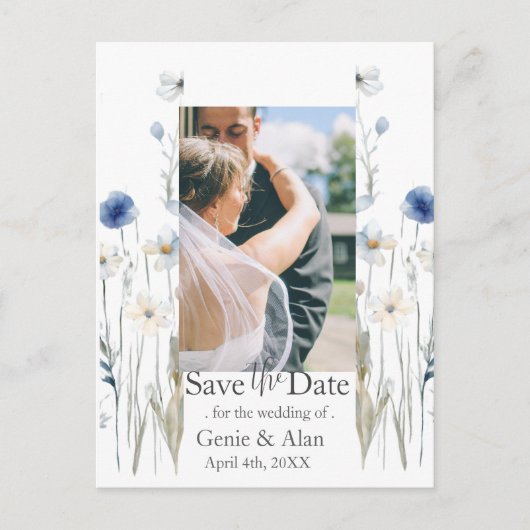 Moderne Wildblume Save the Date Foto Postkarte (Vorderseite)