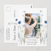 Moderne Wildblume Save the Date Foto Postkarte (Vorne/Hinten)