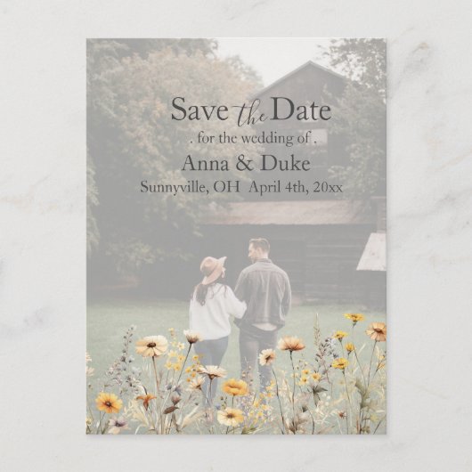 Moderne Wildblume Save the Date Foto Postkarte (Vorderseite)