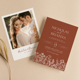 Moderne Wildblume Terracotta Burnt Orange Wedding Einladung