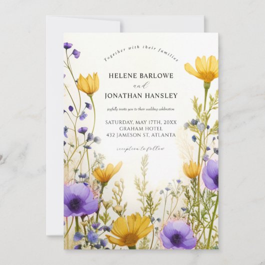 Moderne Wildblume Wasserfarben Elegante Hochzeit Einladung (Vorderseite)