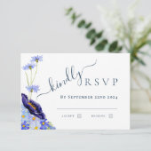 Moderne Wildblume Watercolor Blue Wedding Antwort (Stehend Vorderseite)