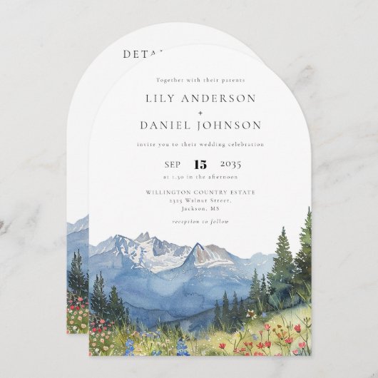 Moderne Wildblume Watercolor Einladung (Vorne/Hinten)