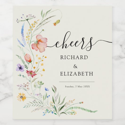 Moderne Wildblume Weinetikett (Einzelnes Label)