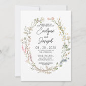 Moderne Wildblume Whimsical Floral Wreath Wedding Einladung (Vorderseite)