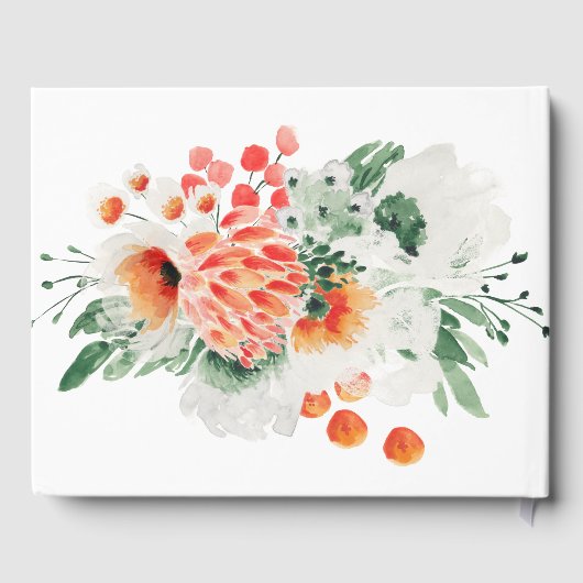 Moderne Wildblumen aus orangefarbenem Grün Gästebuch (Rückseite)