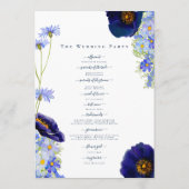 Moderne Wildblumen Blaue Hochzeitstag Programm (Rückseite)