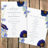 Moderne Wildblumen Blaue Hochzeitstag Programm
