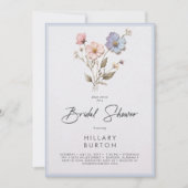 Moderne Wildblumen Blaues Brautparty Einladung (Vorderseite)