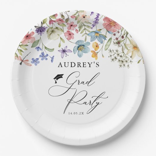 Moderne Wildblumen Blumengrad Party Pappteller (Vorderseite)