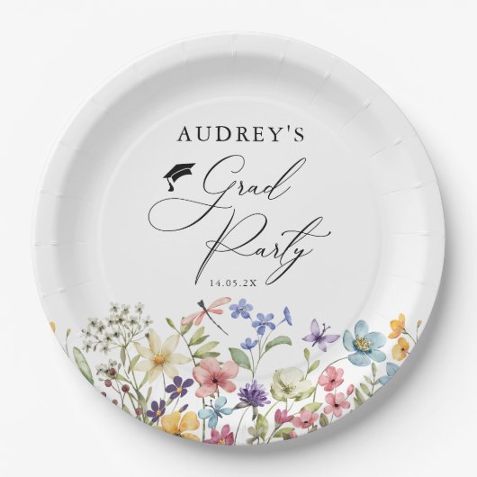 Moderne Wildblumen Blumengrad Party Pappteller (Vorderseite)