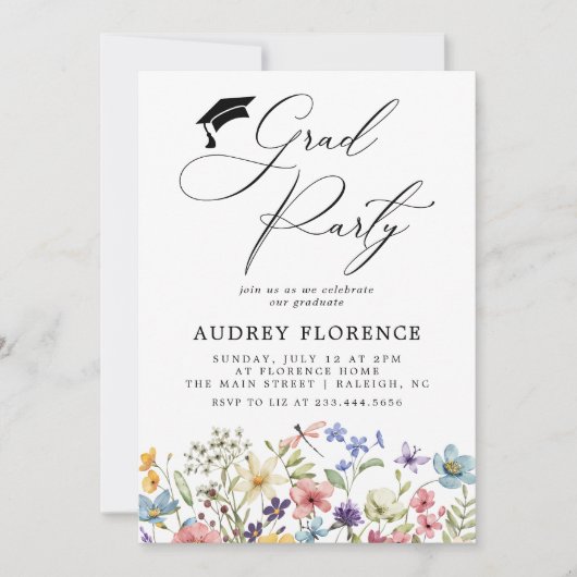 Moderne Wildblumen Blumenstudium Einladung (Vorderseite)