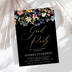 Moderne Wildblumen Blumenstudium Foto Party Folieneinladung