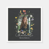 Moderne Wildblumen Bogen Foto Schwarze Abschlussfe Serviette (Vorderseite)