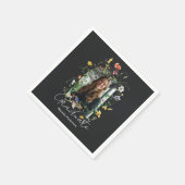 Moderne Wildblumen Bogen Foto Schwarze Abschlussfe Serviette (Ecke)