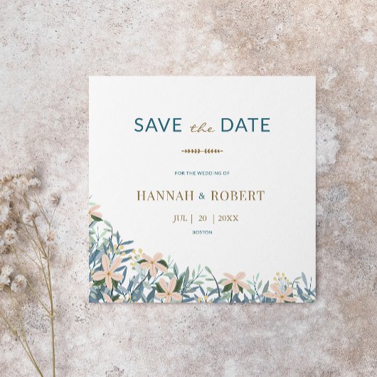 Moderne Wildblumen-Botanische-Hochzeitsspende Save The Date