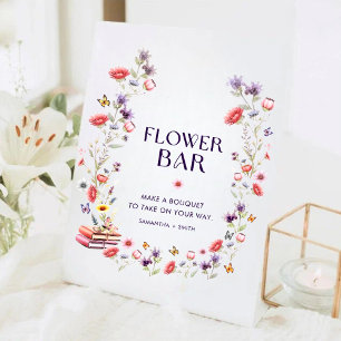 Moderne Wildblumen-Brautparty-Blumenbar Sockelschild