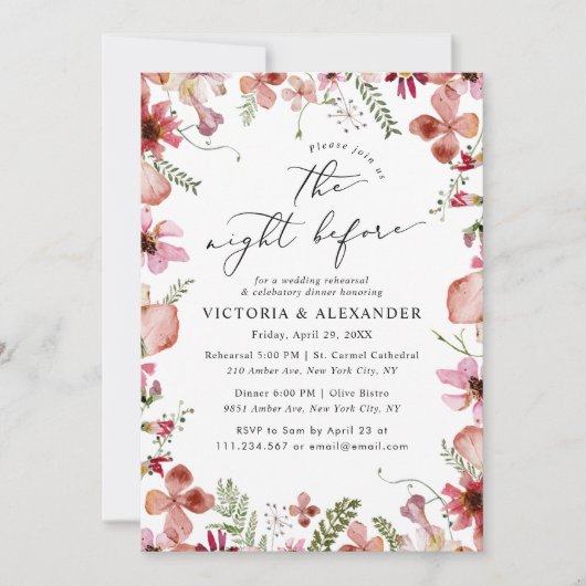 Moderne Wildblumen Die Nacht vor der Hochzeit Einladung (Vorderseite)