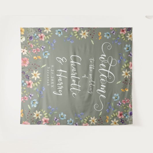 Moderne Wildblumen feiern Begrüßung Wandteppich (Vorderseite (Horizontal))