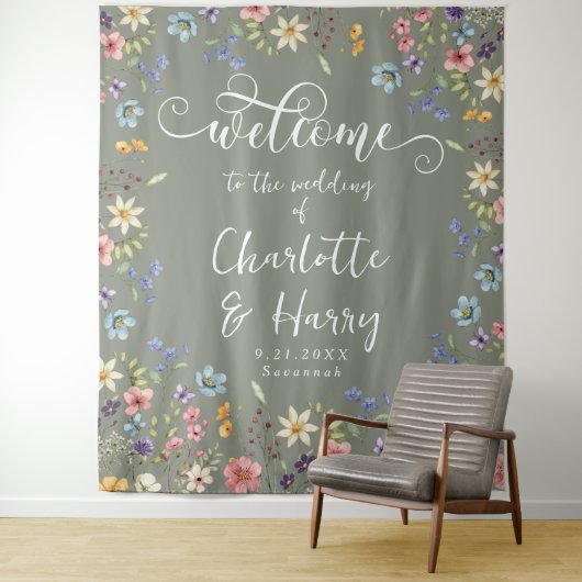 Moderne Wildblumen feiern Begrüßung Wandteppich (Beispiel)