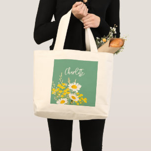 Moderne Wildblumen für Monogramm Jumbo Stoffbeutel