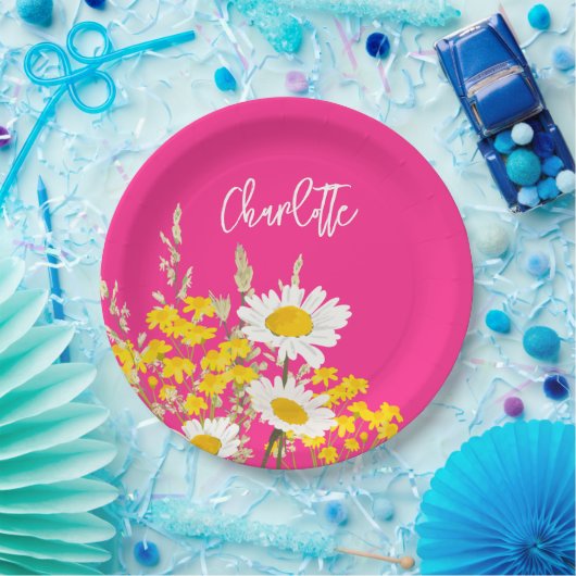 Moderne Wildblumen für Monogramm Pappteller (Party)