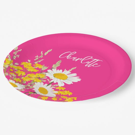 Moderne Wildblumen für Monogramm Pappteller (Schrägansicht)