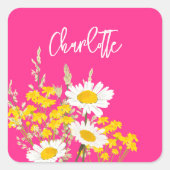 Moderne Wildblumen für Monogramm Quadratischer Aufkleber (Vorderseite)