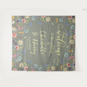 Moderne Wildblumen Grüne Hochzeit Willkommen im Hi Wandteppich (Vorderseite (Horizontal))