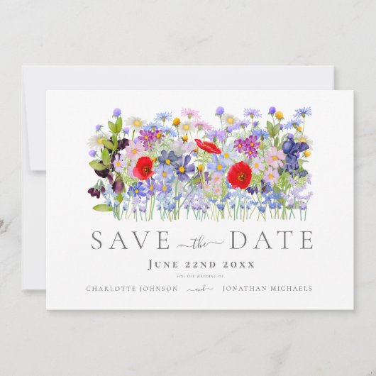 Moderne Wildblumen-Hochzeit Save The Date (Vorderseite)