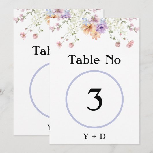 Moderne Wildblumen Hochzeit Tischnummer (Vorne/Hinten)