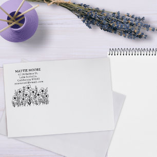 Moderne Wildblumen Individuelle Name Rücksendeadre Gummistempel