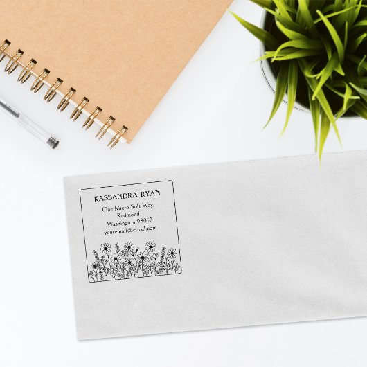 Moderne Wildblumen Individuelle Name Rücksendeadre Gummistempel