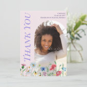 Moderne Wildblumen Rosa Abschluss 2025 Arch Foto Dankeskarte (Stehend Vorderseite)