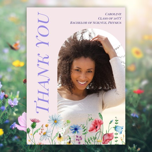 Moderne Wildblumen Rosa Abschluss 2025 Arch Foto Dankeskarte