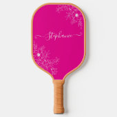 Moderne Wildblumen-Rosa-Script-Name Elegante Flora Pickleball Schläger (Vorderseite)