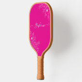 Moderne Wildblumen-Rosa-Script-Name Elegante Flora Pickleball Schläger (Links)