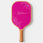 Moderne Wildblumen-Rosa-Script-Name Elegante Flora Pickleball Schläger (Rückseite)