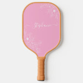 Moderne Wildblumen-Rosa-Script-Name Elegante Flora Pickleball Schläger (Rückseite)
