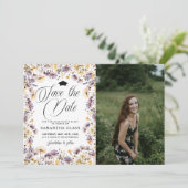 Moderne Wildblumen Save the Date Foto Abschluss Einladung (Stehend Vorderseite)