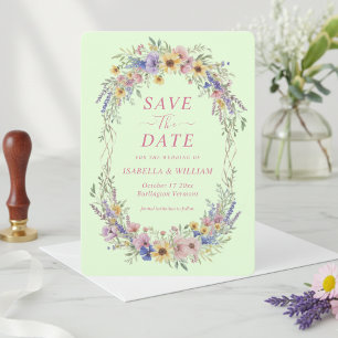 Moderne Wildblumen-Save-the-Date-Karte Pistachio F Einladung