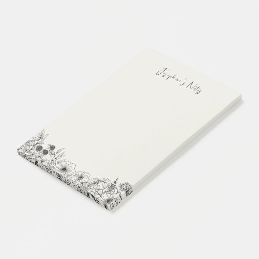 Moderne Wildblumen Schwarz und Creme Blütenname Post-it Klebezettel (angewinkelt)