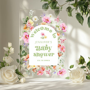 Moderne Wildblumen-Torbogen-Baby Shower Begrüßung Acrylschild