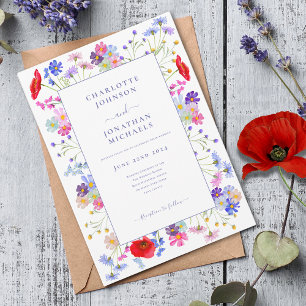 Moderne Wildblumen-Wasserfarbe Lila Hochzeit Einladung